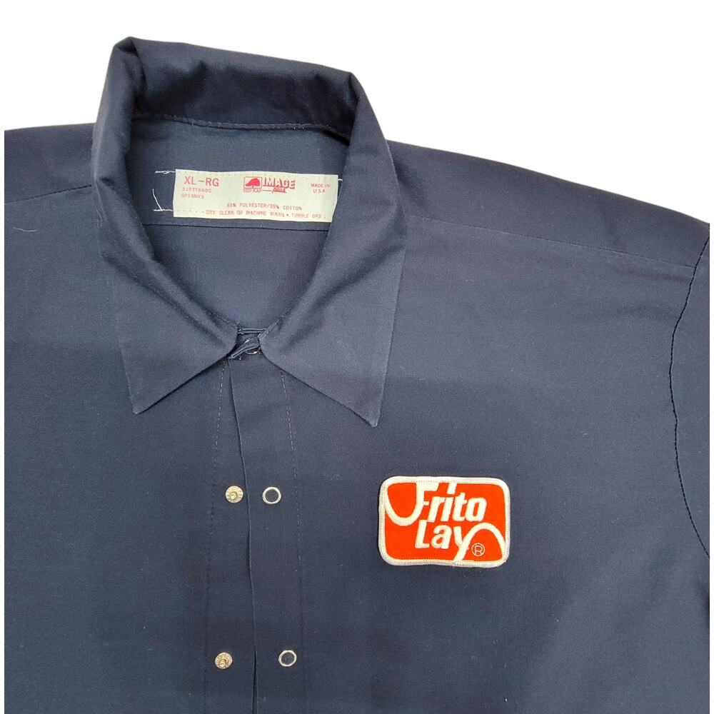 Vintage Red Kap Frito Lay Work Shirt Mens XL Made in USA Long Sleeve Snap Navy